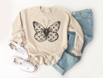 Butterfly Sweatshirt, Monogram Clover Pattern Butterfly Sweatshirt, Fashion Statement Oversized Cozy Sweatshirt