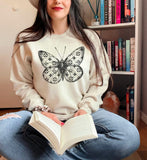 Butterfly Sweatshirt, Monogram Clover Pattern Butterfly Sweatshirt, Fashion Statement Oversized Cozy Sweatshirt