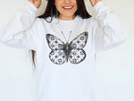 Butterfly Sweatshirt, Monogram Clover Pattern Butterfly Sweatshirt, Fashion Statement Oversized Cozy Sweatshirt