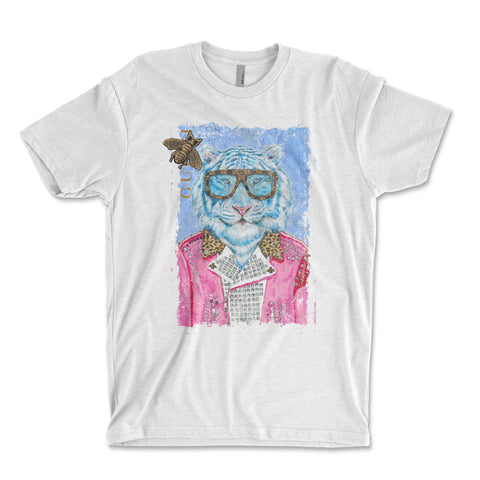 Designer Fashion Tiger Shirt, Luxury Fashion Gucci White Tiger Shirt, Designer Inspired Shirt