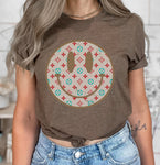 Smiley Face Shirt, Happy Face, Retro Iconic Monogram Pattern Smiley Face, Preppy Shirt