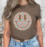 Smiley Face Shirt, Happy Face, Retro Iconic Monogram Pattern Smiley Face, Preppy Shirt