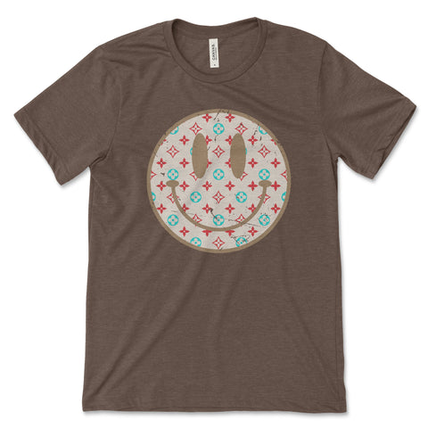 Smiley Face Shirt, Happy Face, Retro Iconic Monogram Pattern Smiley Face, Preppy Shirt