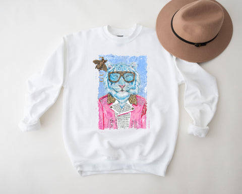 Boujee Fashion Animals Sweatshirt, Designer High Fashion Animals, Oversize Crewneck Sweatshirt