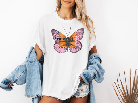 Champagne Veuve Butterfly Shirt, Veuve Rosé Champagne Butterfly, Orange Champagne Label Shirt, Boho Butterfly Tee