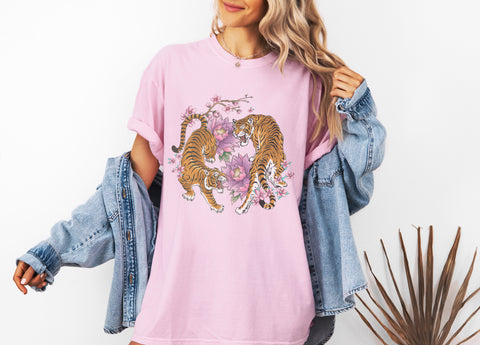 Tiger Shirt Comfort Colors®, Floral Yin Yang Tiger, Vintage Tiger Graphic Tee